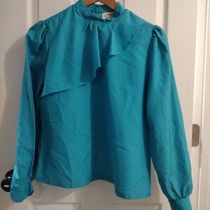 Sears Vintage Teal Blouse, Size Small, secretary/ geek core